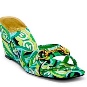 New! Jeffrey Campbell Alaina Green Print Wedge Sandal size 10